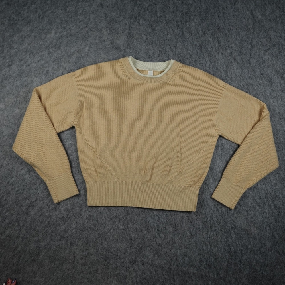 Lululemon Sweater Women 4 Yellow‎ Lemon Waist Length Crew Neck Ribbed Knit